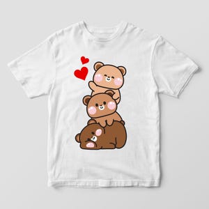 Camiseta de oso apilado para mujer y hombre / Camiseta de animales de dibujos animados kawaii / Camiseta de regalo de algodón suave / Disponible en 9 colores / Ajuste unisex