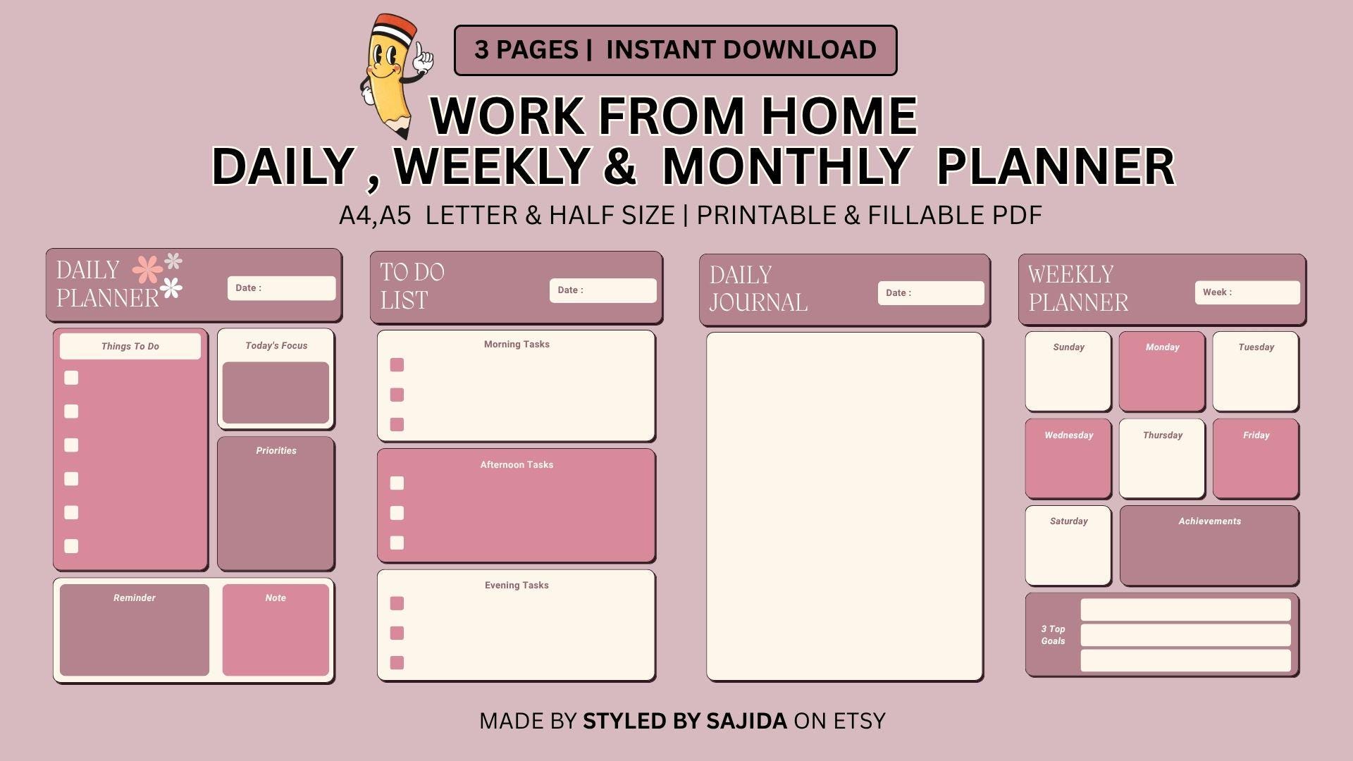 Printable Digital Planner – Daily, Weekly & Monthly Organizer (A4 A5 ...