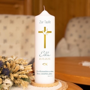 Baptismal candle cross with dove - individual production - for baptism - personalized baptismal candle