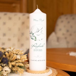 Baptismal candle dove - Rafail - individual production - For baptism, candle for baptism, christening candle, personalized baptism candle