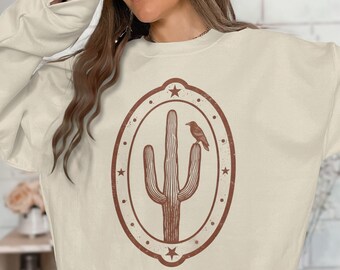 Cactus Sweatshirt, Western, Desert, Star, Country, Sweatshirt, Cactus Art, Nature, Graphic Tee, Trendy Sweatshirt