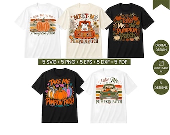 Pacchetto SVG PNG "Portami al campo di zucche", SVG zucca autunnale, design per maglietta autunnale, SVG campo di zucche vintage, design per sublimazione autunnale
