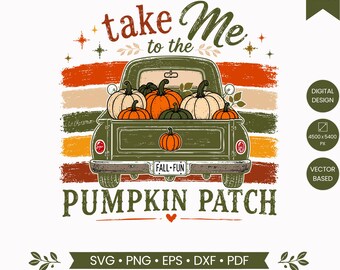 Portami al campo di zucche SVG PNG, camioncino con zucche autunnali SVG, design vintage di zucche autunnali, design per maglietta autunnale