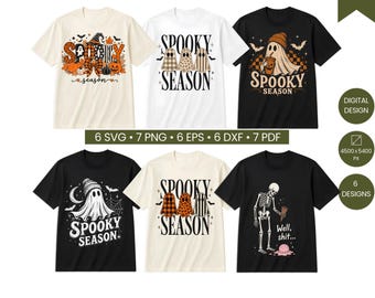 Pacchetto SVG e PNG per la stagione spettrale, PNG spettrale, design con cappello da strega e zucca, design carino per maglietta di Halloween in stile retrò