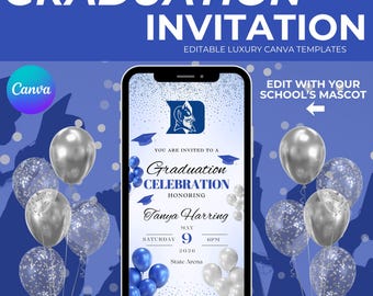 Digital Graduation Invitation, Blue and White Graduation Party Flyer, Customizable Grad Announcement, Graduation Party, Graduation Ceremony
