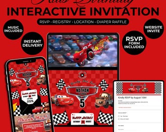 Cars Lightning McQueen Birthday Invitation, Editable Canva Template (Digital Download)