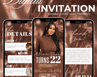 Brown Birthday Dinner Invitation, Editable Template (Digital)