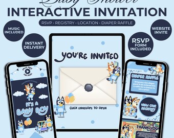 Editable Bluey Baby Shower Template Digital Birthday Invitation Bluey Bingo Party Invitation Kids Birthday Party Instant Download Canva