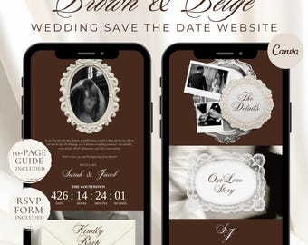 Brown and Beige Save the Date Website Template | Digital Wedding Invitation with RSVP | Instant Download
