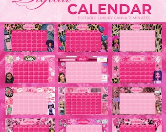 Y2K Pink Bratz Calendar 2026, Digital or Printable, Customizable Daily, Weekly, Monthly Calendar, Easy Download