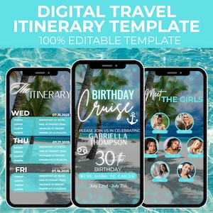 Kreuzfahrtschiff-Reiseplan, Mädchen-Reiseplaner, digitaler Reiseplan, Geburtstags-Kreuzfahrt-Wochenende, bearbeitbarer Kreuzfahrtzeitplan, Reisevorlage
