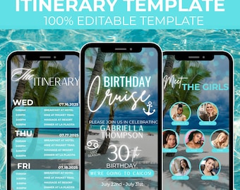 Editable Birthday Cruise Itinerary Template, Girls Trip Planner (PDF)