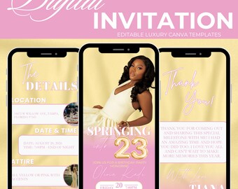 Pink and Yellow Birthday Celebration Invitation, Editable Template (Digital)