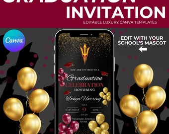 Digital Graduation Invitation, Maroon and Gold Graduation Party Flyer, Customizable Grad Announcement, Graduation Party, Graduation Ceremony