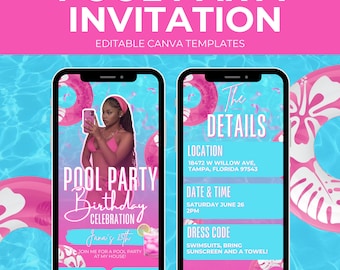 Pool Party Invitation Template, Summer Birthday Canva Flyer (Digital Download)