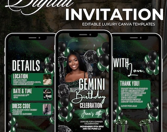 Green & Black Gemini Digital Invite Template