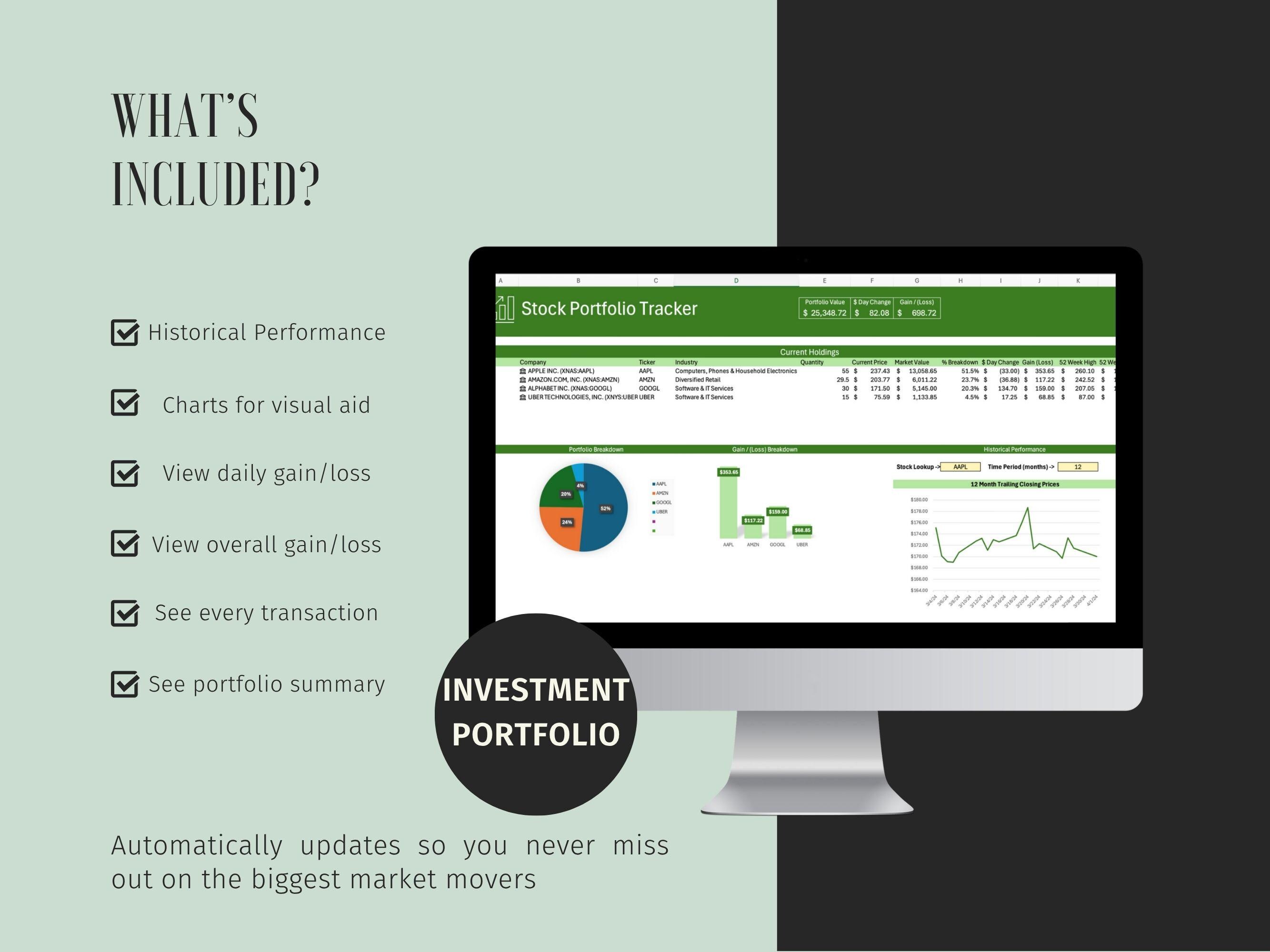 Stock Portfolio Tracker Excel - Investment Tracker Spreadsheet - Etsy