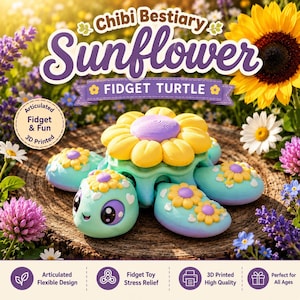 Solroshavssköldpadda Ledad Fidget-leksak STL, 3D-utskrivet Flexi Wiggle-husdjur, Ledad Flexi Fidget-leksak, Skriv ut på plats skrivbordsdekoration present,