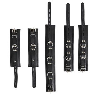 Echtes Rindsleder Handgelenk, Fußfesseln & Halsband Set Schwarz 5 Stück Set Gepolsterte Manschetten Abschließbar Geschenke Reifen