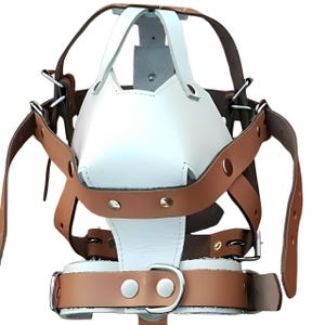 Genuine Leather Bondage White & Tan Face Muzzle Head Harness Strap Adult