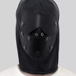 Genuine Real Leather Black Head Bondage Hood Mask Open Eye Mouth Adult Mask