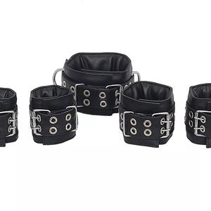 Genuine Leather Wrist Cuffs and Ankle Cuffs Neck Collar Restraint Cuffs Set