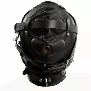 Genuine Leather Bondage Padded Face Muzzle Mask Lockable Head Harness Adjustable Strap Anniversary Gift Mature