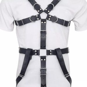 Genuine Leather Men&#39;s Full Body Chest Harness Belt Fancy Clubwear Adjustable Strap Cosplay Anniversary Mature Gift for Men