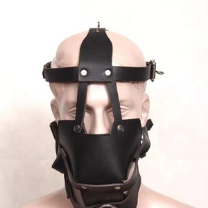 Museau en cuir véritable, harnais pour la tête en cuir, cagoule de bondage, masque fétiche gay, cadeaux pour lui