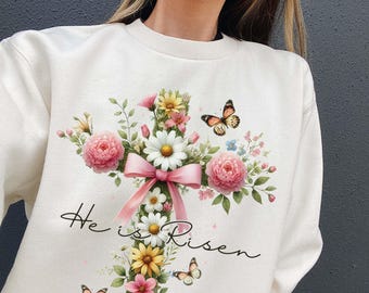He is Risen Floral PNG, Retro Easter, Flower Easter Png, Jesus Easter Shirt, Easter Shirt For Women, Easter Gift, Christian Gift