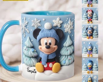 Disney Personalized Christmas Mug, Custom Name Disney Cup, Mickey and Friends Coffee Mug, Christmas Gift for Kids and Family