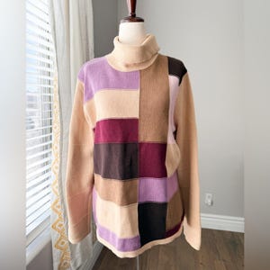 Vintage Colorblock 100% Cotton Turtleneck Sweater
