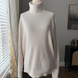 Vintage Tommy Hilfiger Cream Waffle Knit Classic Turtleneck. 100% Cotton.