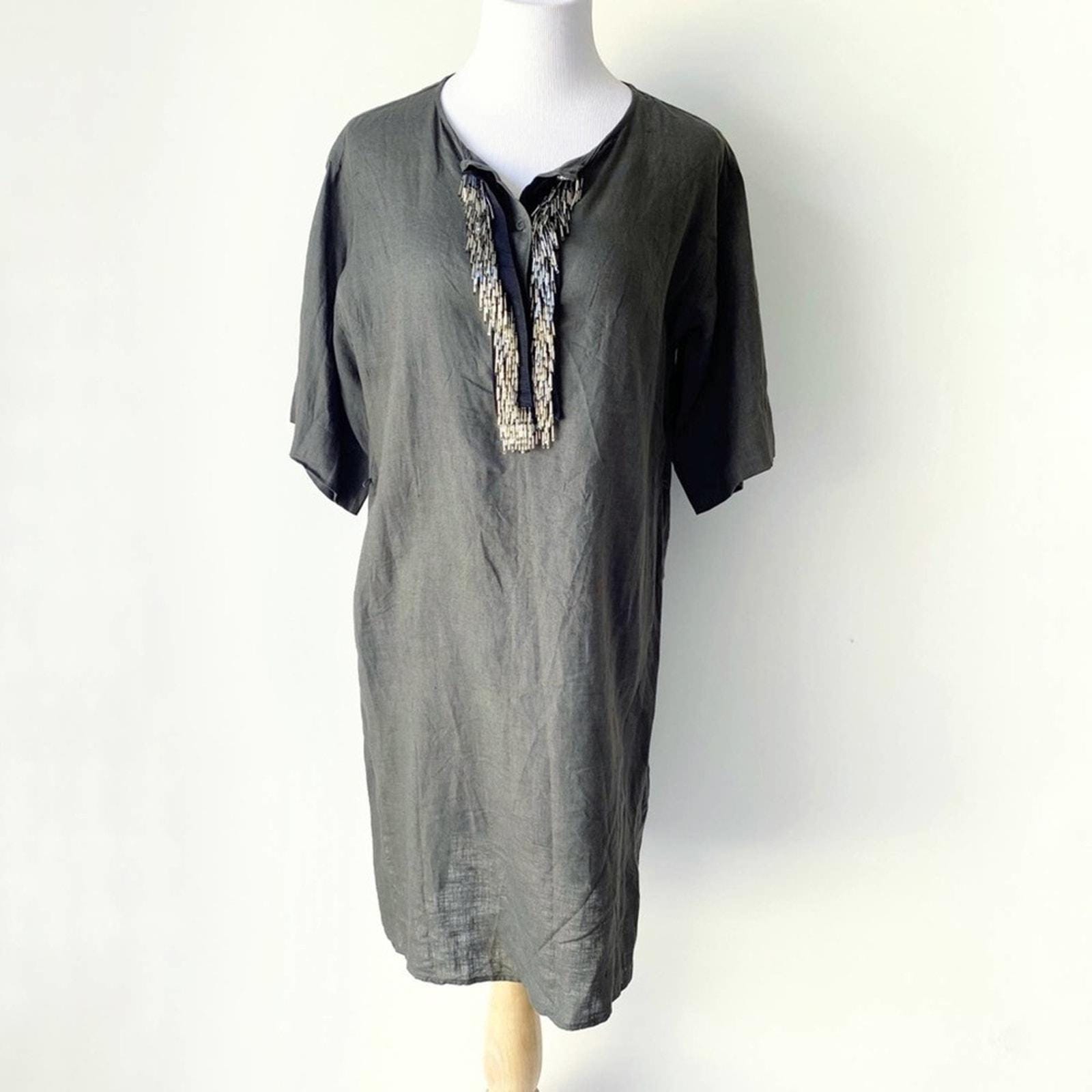 Vintage Escada Sport Green Beaded Fringe Vneck Tunic Dress