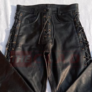 Men’s Black Lace Up Leather Pant - Side Laced Pants - Men Leather Pants - Biker Motorcycle Style Pant - Steampunk Gothic Leather Pant
