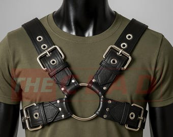 Black Leather Chest Harness Men – O-Ring Body X Style