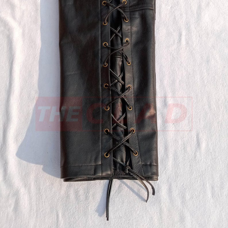 Men's Black Leather Pants - Lace Up Side Laced Style, Biker Motorcycle, Gothic & Steampunk Look image 7