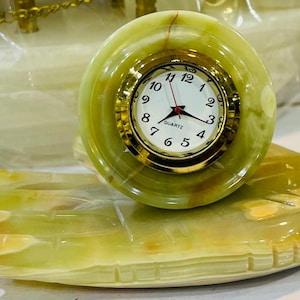 Marble Onyx Clock, Ball Shaped Ceramic Table Clock, Ceramic Clock, Shelf Clock, Vintage Retro Style Clock, Ball Clock