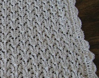 Knitted Lace Shawl with Crocheted Edges in Bone, Wrap, Cover Up, Knitted Stole, Knitted Lightweight Shrug, Reduced