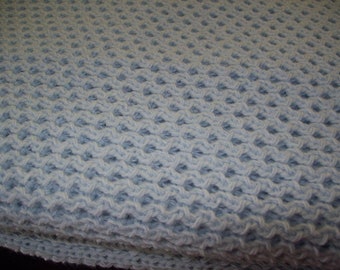 Hand Knitted Blue Blanket, Hand Knitted Blue Throw