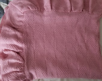 Hand Knitted Pink Baby Blanket, Hand Knitted Girls Blanket