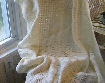 Afghan Cream, Bone, Off White Knitted Blanket