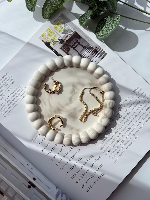 Handmade bubble edge marble Trinket Tray, Jewelry Dish, Ring Holder, Aesthetic Home Decor, Modern Catchall Tray, Unique Housewarming Gift