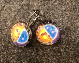 Moon and Sun Gunmetal Earrings-FREE SHIPPING-