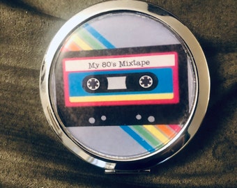 80s Mix Tape Compact Mirror -Handmade-FREE SHIPPING