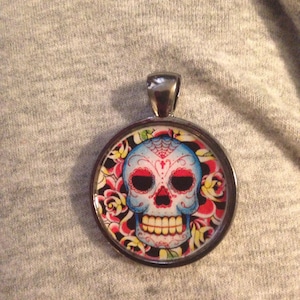 Day of the Dead Sugar Skull Image Pendant Necklace-FREE SHIPPING-