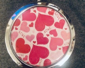 Love and Hearts Compact Mirror -Handmade-FREE SHIPPING