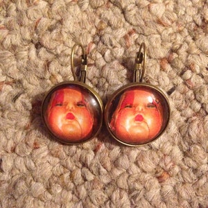 Creepy Baby Doll Antiqued Bronze or Copper Earring Set -Original Photography-FREE SHIPPING-