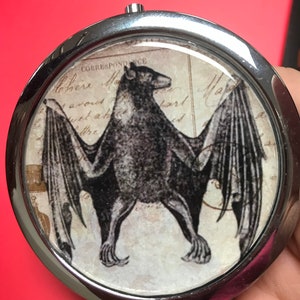 Bat Image Compact Mirror -Handmade -FREE SHIPPING