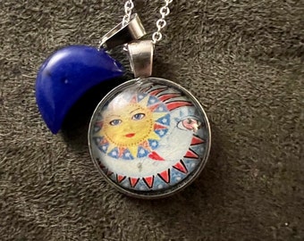 Sun and Moon Image Necklace with crystal moon. -FREE SHIPPING